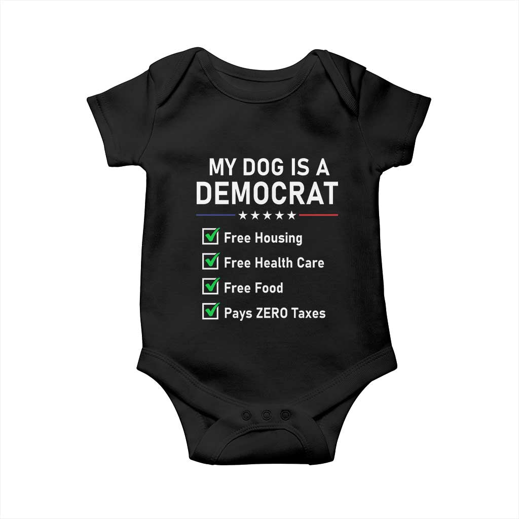 My Dog Is A Democrat Satirical Checklist Baby Onesie Funny Conservative Humor Dog Owner Gifts