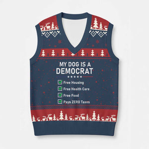My Dog Is A Democrat Satirical Checklist V-Neck Knit Sweater Vest Funny Conservative Humor Dog Owner Gifts