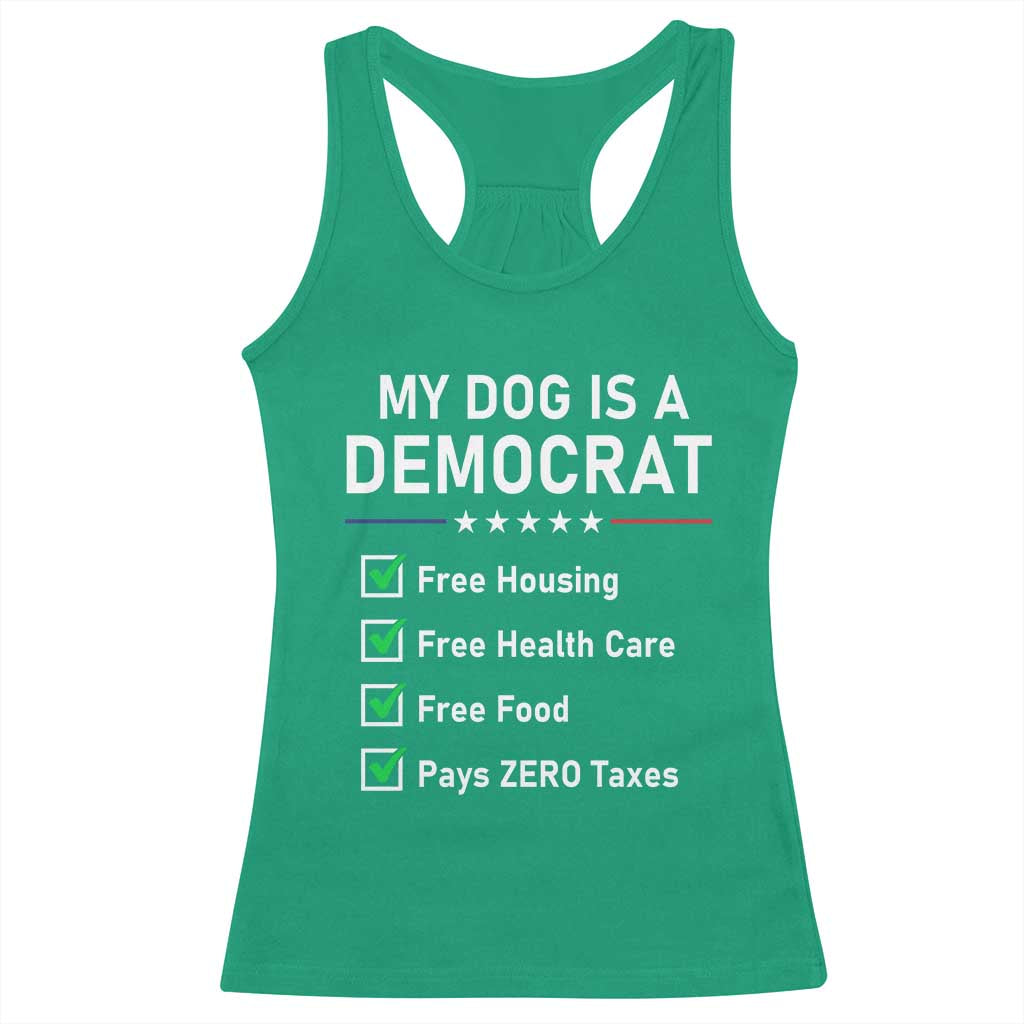 My Dog Is A Democrat Satirical Checklist Racerback Tank Top Funny Conservative Humor Dog Owner Gifts