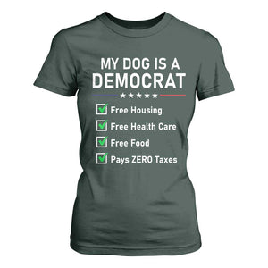 My Dog Is A Democrat Satirical Checklist T Shirt For Women Funny Conservative Humor Dog Owner Gifts