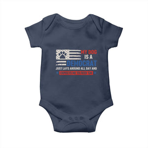 My Dog Is A Democrat American Paw Flag Patriotic Baby Onesie Just Lays Around Expects To Be Fed Conservative Humor Dog Owner