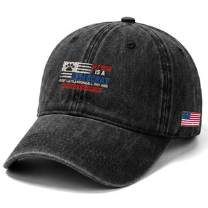 My Dog Is A Democrat American Paw Flag Patriotic Washed Cotton Baseball Cap Just Lays Around Expects To Be Fed Conservative Humor Dog Owner