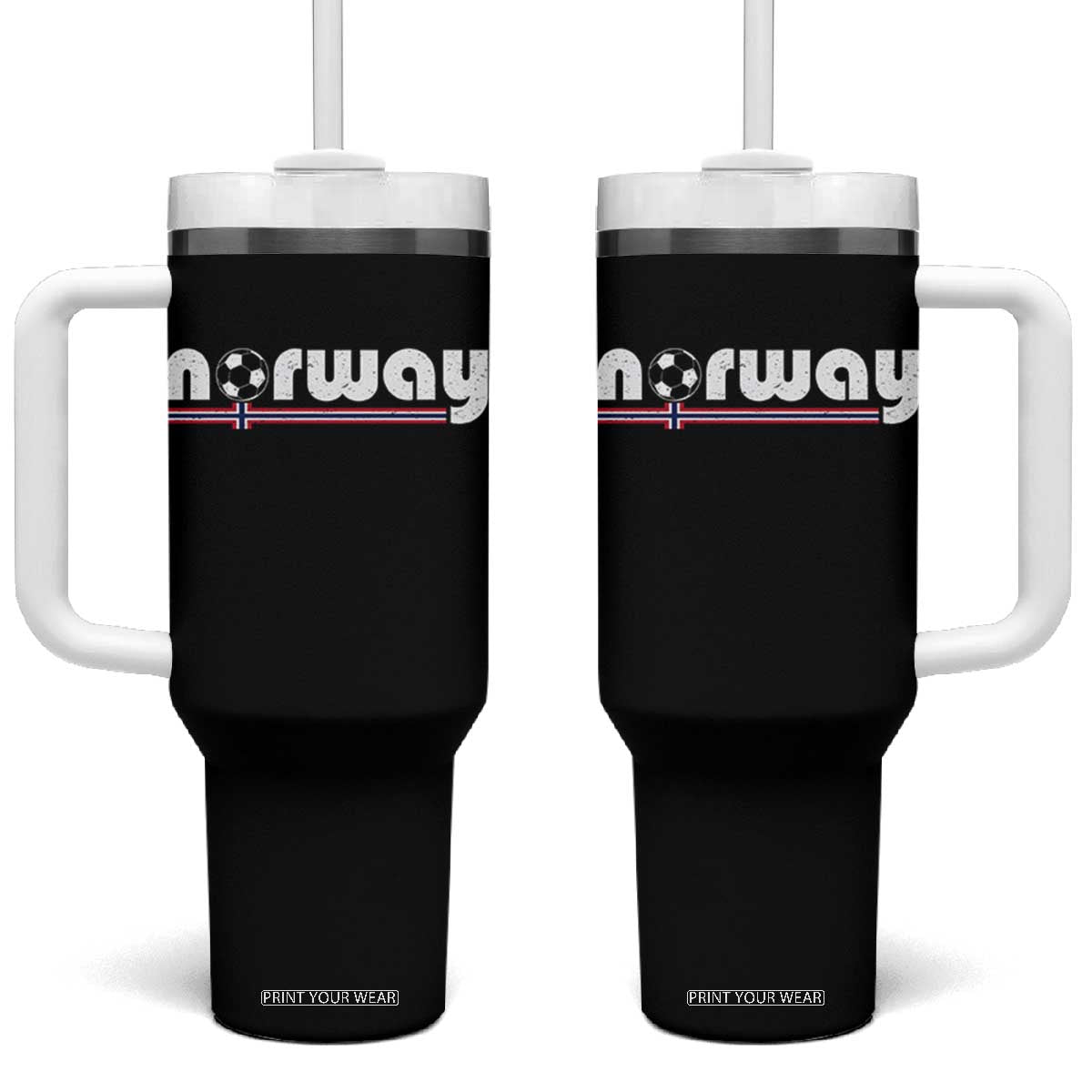 Classic Norway Soccer Vintage Norwegian Flag Tumbler With Handle Football Fans Support TS02 One Size: 40 oz Black Print Your Wear