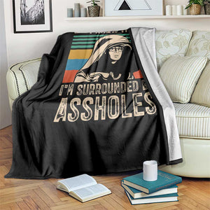 Funny I Knew It Im Surrounded by Axxholes Sci-fi Parody Throw Blanket Retro Sunset Space Vintage 1980s Movie Quote Inspo Meme TS02 Print Your Wear