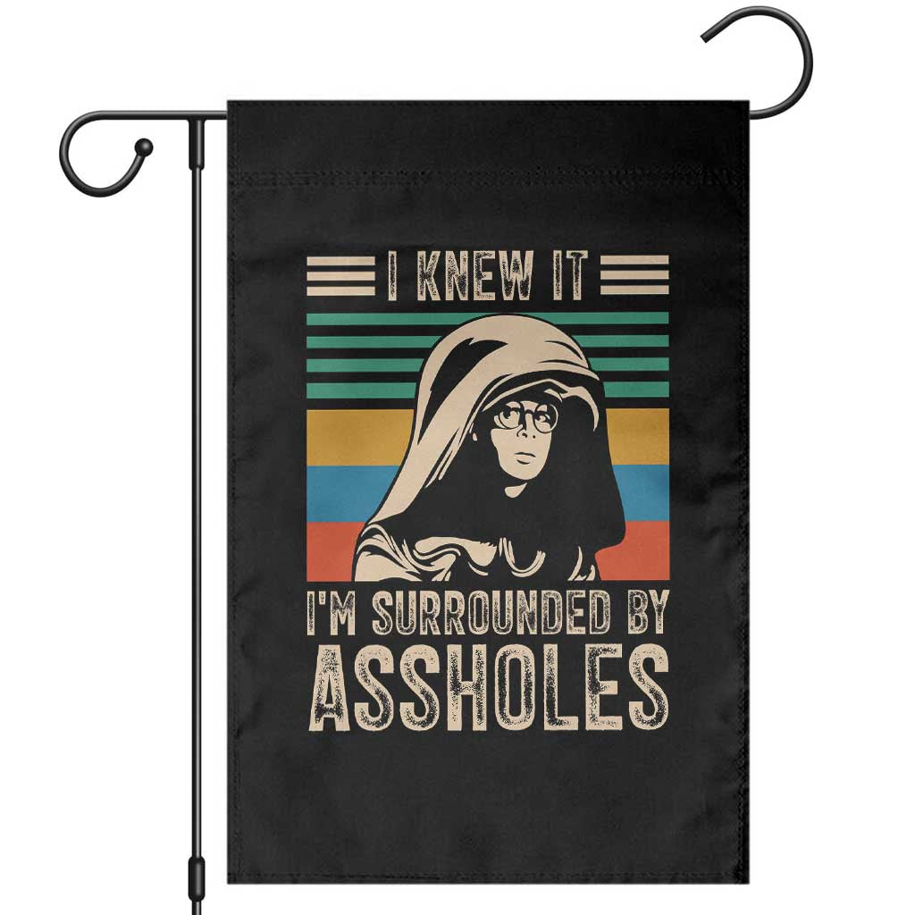 Funny I Knew It Im Surrounded by Axxholes Sci-fi Parody Garden Flag Retro Sunset Space Vintage 1980s Movie Quote Inspo Meme TS02 Black Print Your Wear