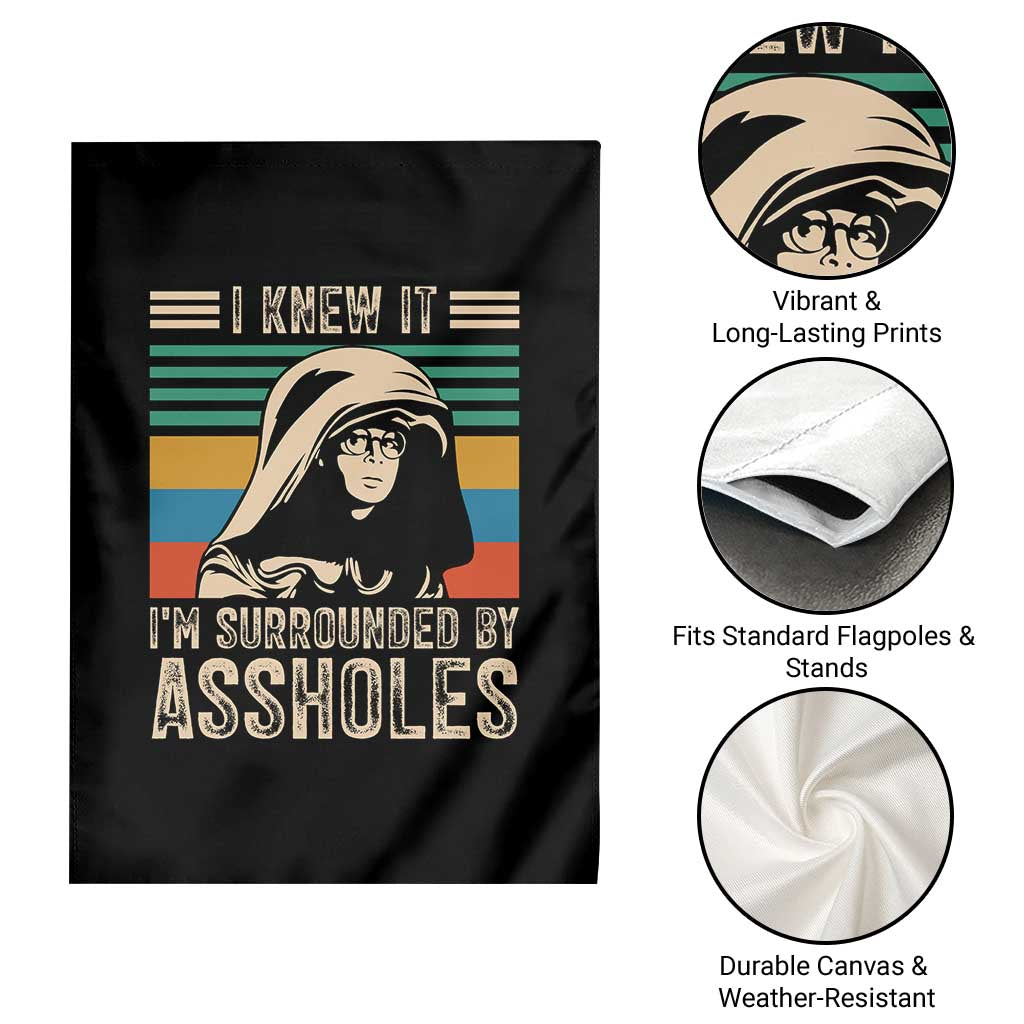 Funny I Knew It Im Surrounded by Axxholes Sci-fi Parody Garden Flag Retro Sunset Space Vintage 1980s Movie Quote Inspo Meme TS02 Print Your Wear