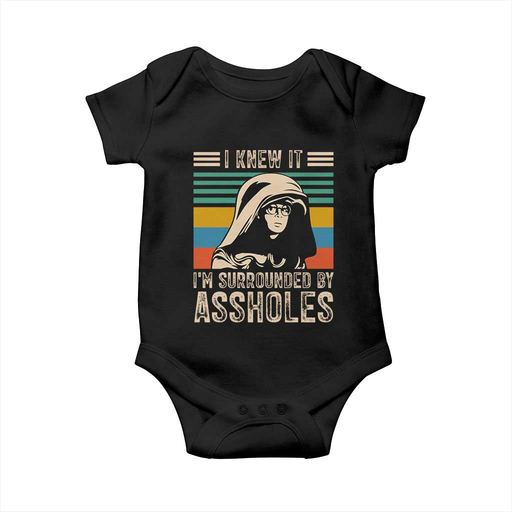Funny I Knew It Im Surrounded by Axxholes Sci-fi Parody Baby Onesie Retro Sunset Space Vintage 1980s Movie Quote Inspo Meme TS02 Black Print Your Wear