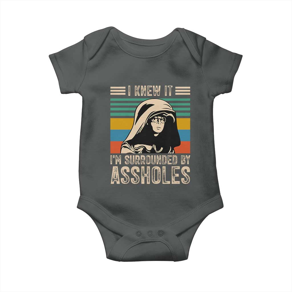 Funny I Knew It Im Surrounded by Axxholes Sci-fi Parody Baby Onesie Retro Sunset Space Vintage 1980s Movie Quote Inspo Meme TS02 Dark Heather Print Your Wear