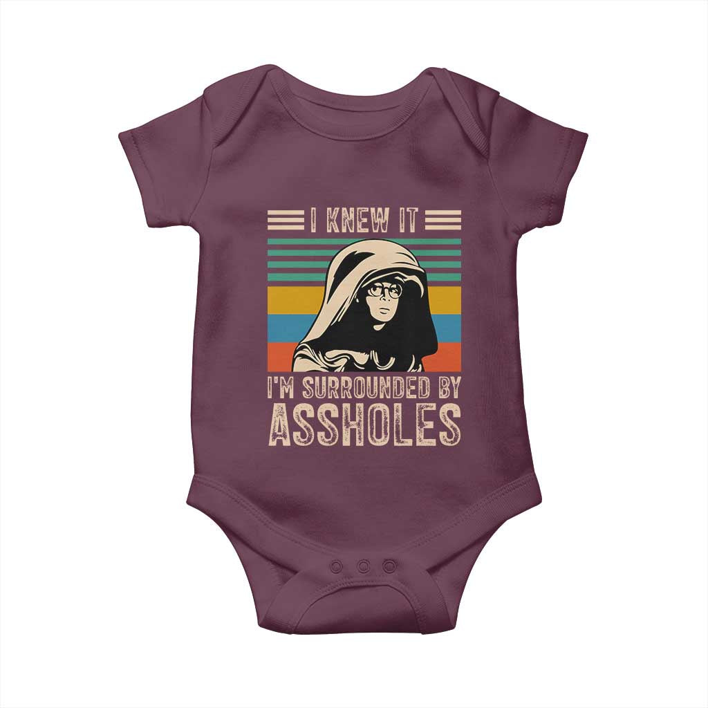 Funny I Knew It Im Surrounded by Axxholes Sci-fi Parody Baby Onesie Retro Sunset Space Vintage 1980s Movie Quote Inspo Meme TS02 Maroon Print Your Wear