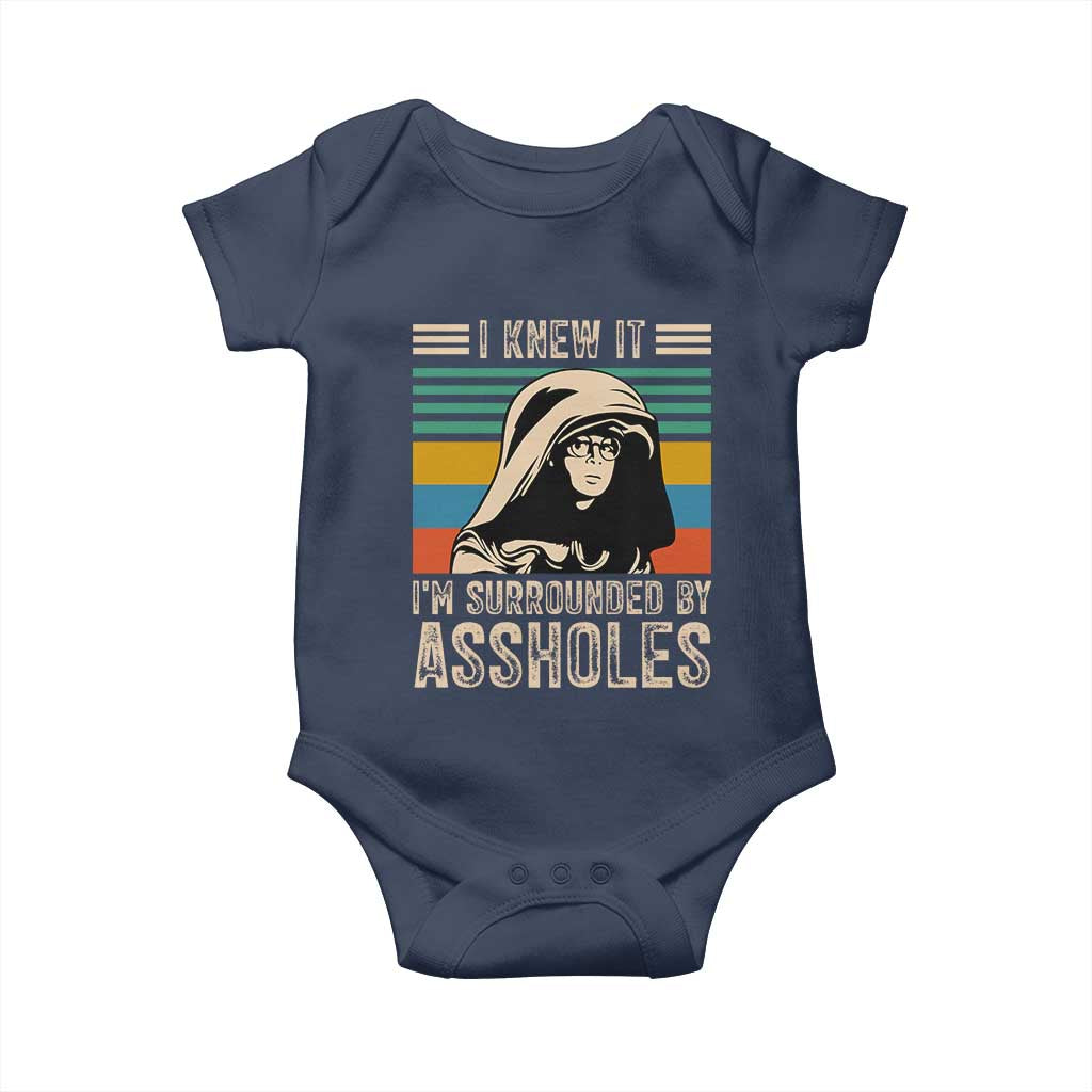 Funny I Knew It Im Surrounded by Axxholes Sci-fi Parody Baby Onesie Retro Sunset Space Vintage 1980s Movie Quote Inspo Meme TS02 Navy Print Your Wear