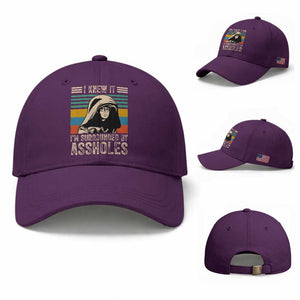 Funny I Knew It Im Surrounded by Axxholes Sci-fi Parody Baseball Cap Retro Sunset Space Vintage 1980s Movie Quote Inspo Meme TS02 Baseball Cap Universal Fit Purple Print Your Wear