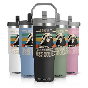 Funny I Knew It Im Surrounded by Axxholes Sci-fi Parody Flip Straw Tumbler Retro Sunset Space Vintage 1980s Movie Quote Inspo Meme TS02 Print Your Wear