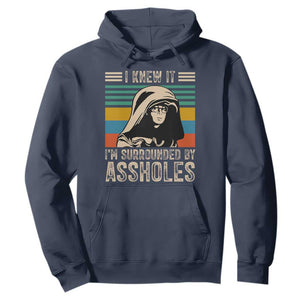 Funny I Knew It Im Surrounded by Axxholes Sci-fi Parody Hoodie Retro Sunset Space Vintage 1980s Movie Quote Inspo Meme TS02 Navy Print Your Wear
