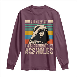 Funny I Knew It Im Surrounded by Axxholes Sci-fi Parody Long Sleeve Shirt Retro Sunset Space Vintage 1980s Movie Quote Inspo Meme TS02 Maroon Print Your Wear