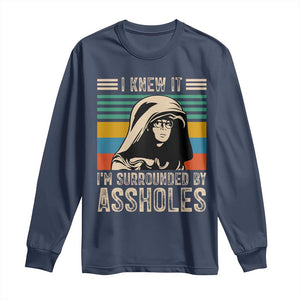 Funny I Knew It Im Surrounded by Axxholes Sci-fi Parody Long Sleeve Shirt Retro Sunset Space Vintage 1980s Movie Quote Inspo Meme TS02 Navy Print Your Wear