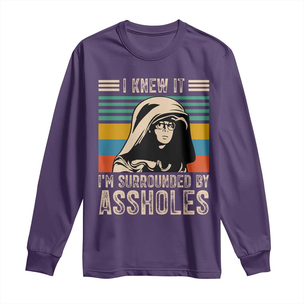 Funny I Knew It Im Surrounded by Axxholes Sci-fi Parody Long Sleeve Shirt Retro Sunset Space Vintage 1980s Movie Quote Inspo Meme TS02 Purple Print Your Wear