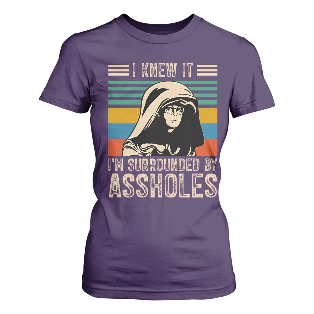 Funny I Knew It Im Surrounded by Axxholes Sci-fi Parody T Shirt For Women Retro Sunset Space Vintage 1980s Movie Quote Inspo Meme TS02 Purple Print Your Wear