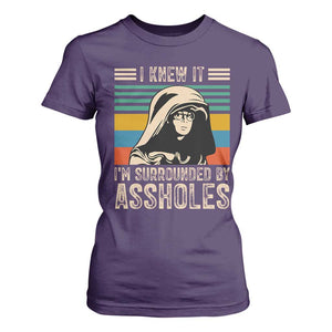 Funny I Knew It Im Surrounded by Axxholes Sci-fi Parody T Shirt For Women Retro Sunset Space Vintage 1980s Movie Quote Inspo Meme TS02 Purple Print Your Wear
