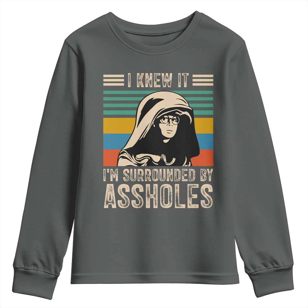 Funny I Knew It Im Surrounded by Axxholes Sci-fi Parody Youth Sweatshirt Retro Sunset Space Vintage 1980s Movie Quote Inspo Meme TS02 Dark Heather Print Your Wear