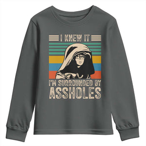 Funny I Knew It Im Surrounded by Axxholes Sci-fi Parody Youth Sweatshirt Retro Sunset Space Vintage 1980s Movie Quote Inspo Meme TS02 Dark Heather Print Your Wear