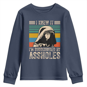 Funny I Knew It Im Surrounded by Axxholes Sci-fi Parody Youth Sweatshirt Retro Sunset Space Vintage 1980s Movie Quote Inspo Meme TS02 Navy Print Your Wear