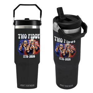 Two Fiddy Founding Fathers 1776 to 2026 Flip Straw Tumbler Funny Benjamin Franklin and George Washington American Flag Semiquincentennial