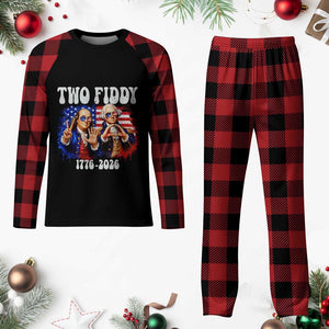 Two Fiddy Founding Fathers 1776 to 2026 Plaid Pajama Set Funny Benjamin Franklin and George Washington American Flag Semiquincentennial