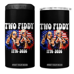 Two Fiddy Founding Fathers 1776 to 2026 4 in 1 Can Cooler Tumbler Funny Benjamin Franklin and George Washington American Flag Semiquincentennial