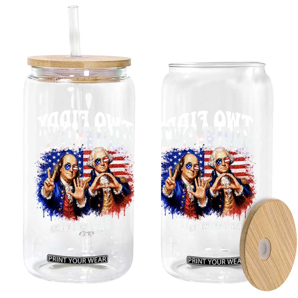 Two Fiddy Founding Fathers 1776 to 2026 Glass Can Funny Benjamin Franklin and George Washington American Flag Semiquincentennial