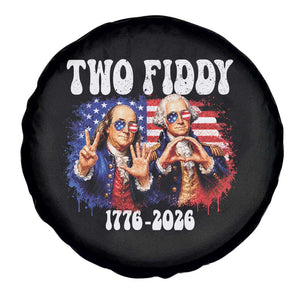Two Fiddy Founding Fathers 1776 to 2026 Spare Tire Cover Funny Benjamin Franklin and George Washington American Flag Semiquincentennial