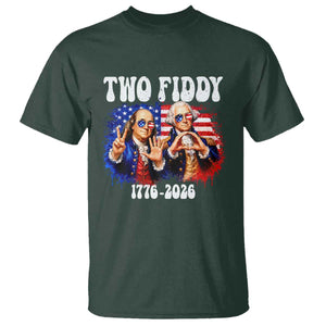 Two Fiddy Founding Fathers 1776 to 2026 T Shirt Funny Benjamin Franklin and George Washington American Flag Semiquincentennial