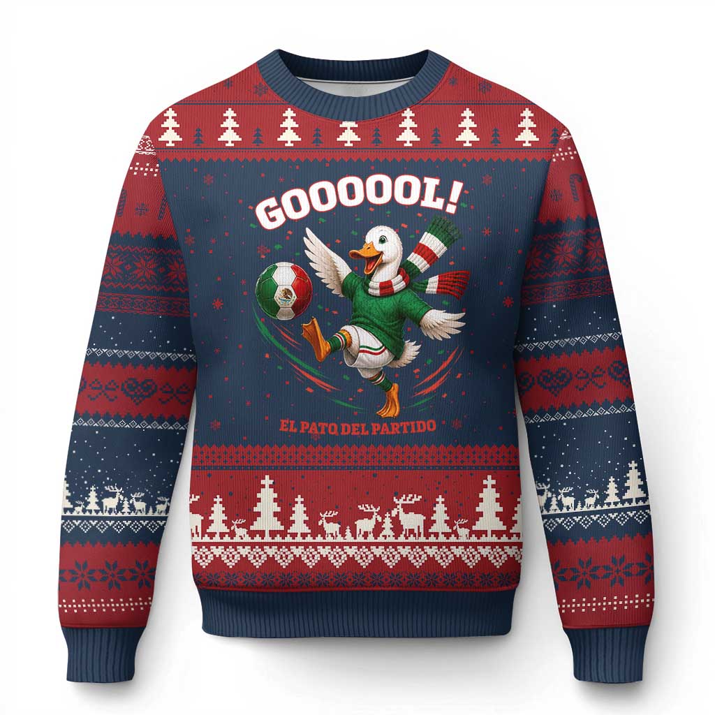 Funny Merlin the Duck Mexico Soccer Supporter Ugly Christmas Sweater El Pato Del Partido Goooool Football Fans TS02 Navy Red Print Your Wear