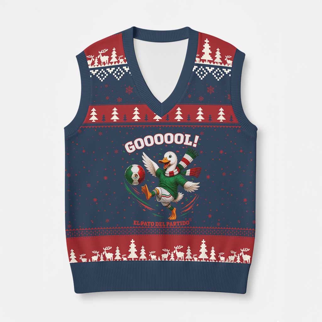Funny Merlin the Duck Mexico Soccer Supporter V-Neck Knit Sweater Vest El Pato Del Partido Goooool Football Fans TS02 Navy Red Print Your Wear