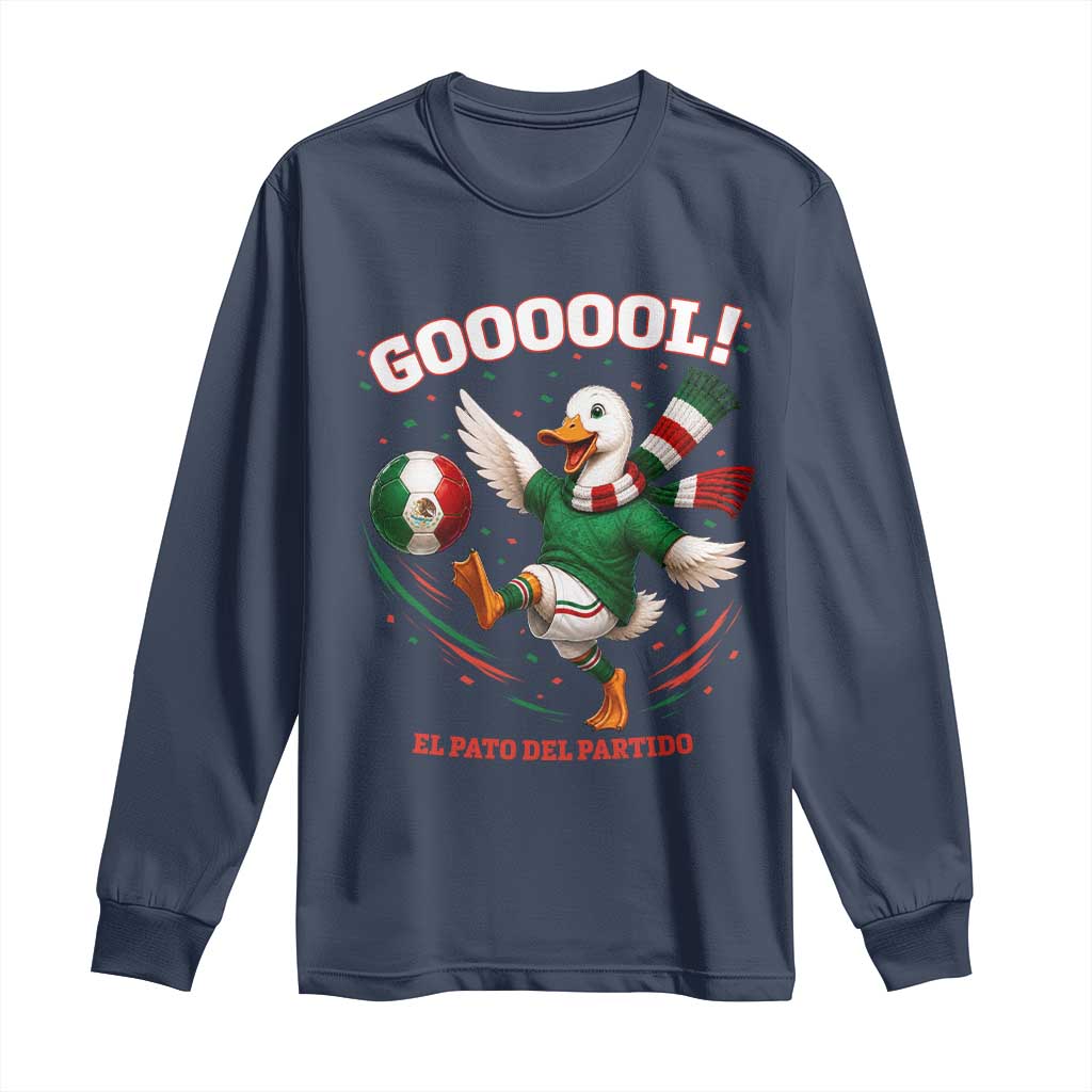 Funny Merlin the Duck Mexico Soccer Supporter Long Sleeve Shirt El Pato Del Partido Goooool Football Fans TS02 Navy Print Your Wear