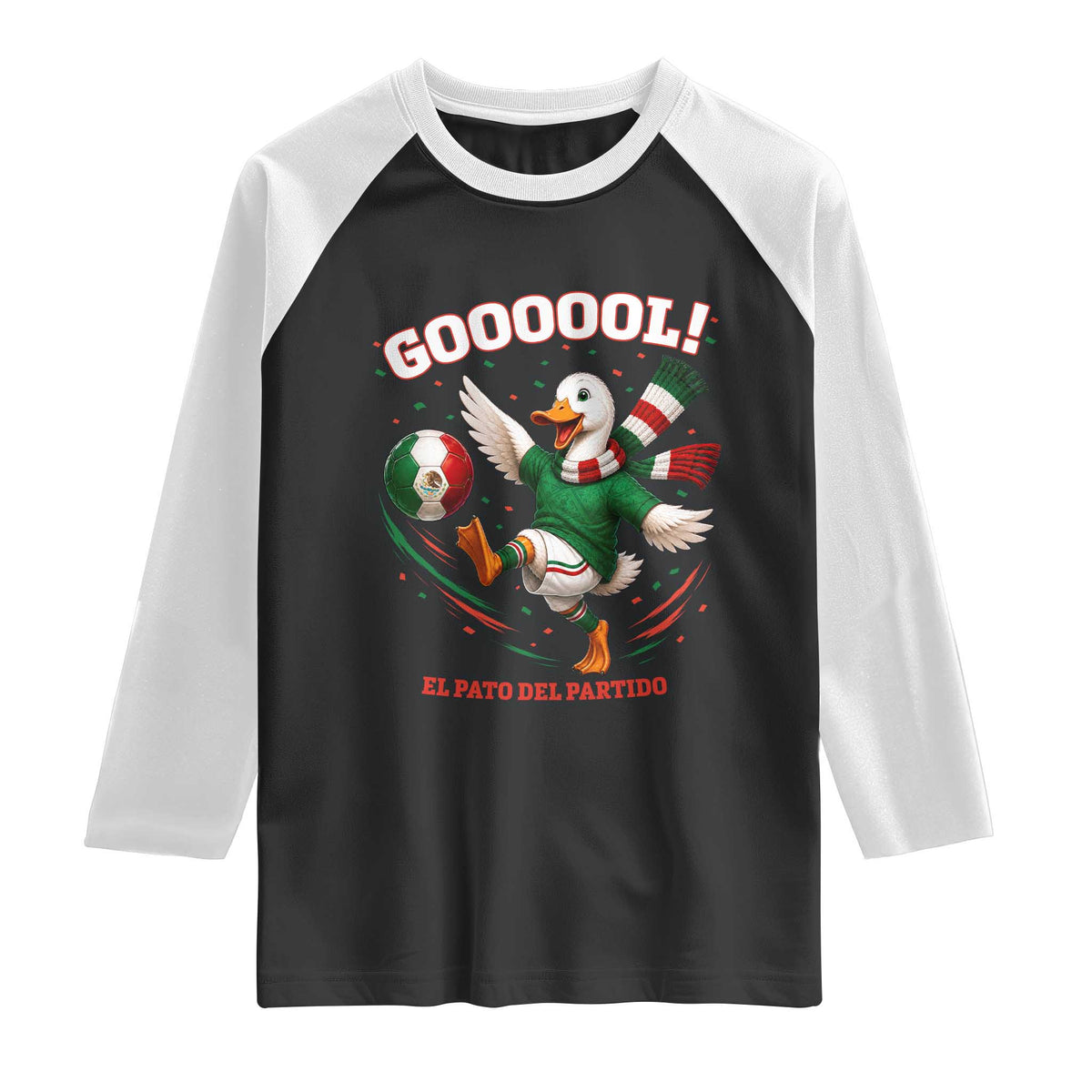 Funny Merlin the Duck Mexico Soccer Supporter Raglan Shirt El Pato Del Partido Goooool Football Fans TS02 Black White Print Your Wear