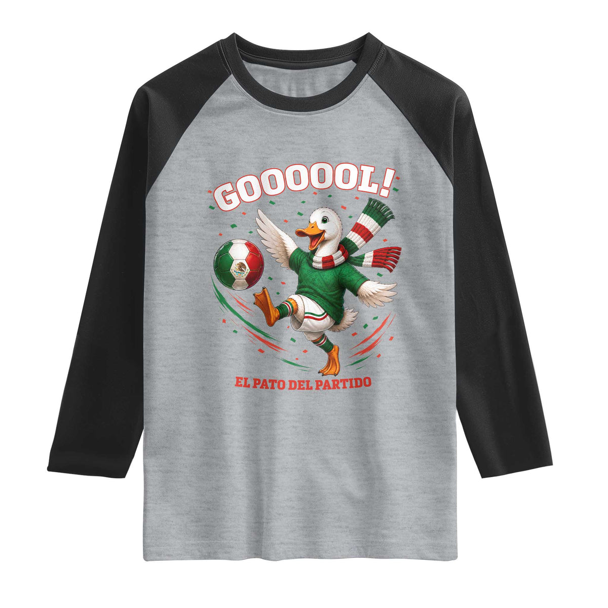 Funny Merlin the Duck Mexico Soccer Supporter Raglan Shirt El Pato Del Partido Goooool Football Fans TS02 Heather Gray Black Print Your Wear