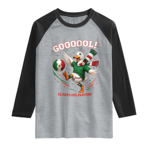 Funny Merlin the Duck Mexico Soccer Supporter Raglan Shirt El Pato Del Partido Goooool Football Fans TS02 Heather Gray Black Print Your Wear