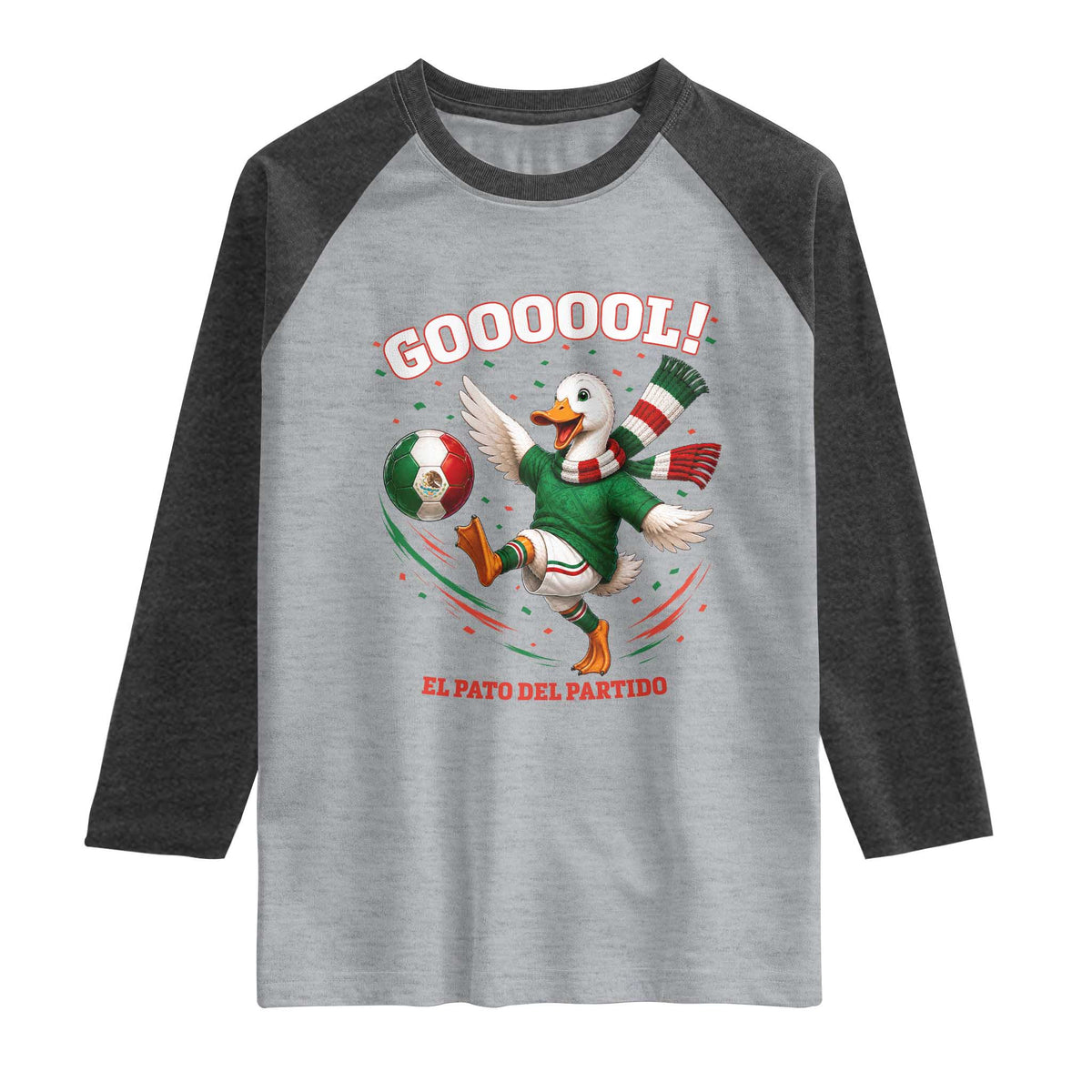 Funny Merlin the Duck Mexico Soccer Supporter Raglan Shirt El Pato Del Partido Goooool Football Fans TS02 Heather Gray Heather Charcoal Print Your Wear