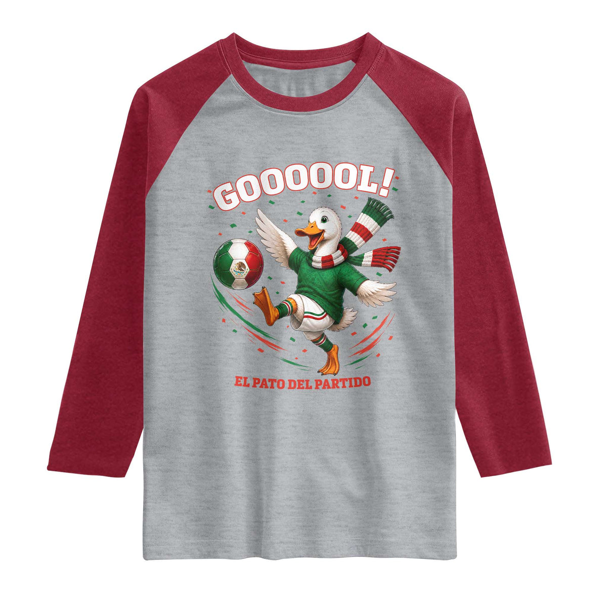 Funny Merlin the Duck Mexico Soccer Supporter Raglan Shirt El Pato Del Partido Goooool Football Fans TS02 Heather Gray Heather Red Print Your Wear