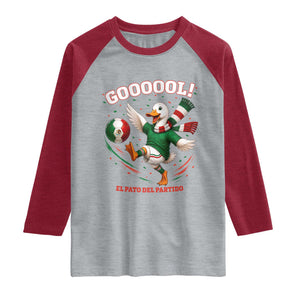 Funny Merlin the Duck Mexico Soccer Supporter Raglan Shirt El Pato Del Partido Goooool Football Fans TS02 Heather Gray Heather Red Print Your Wear