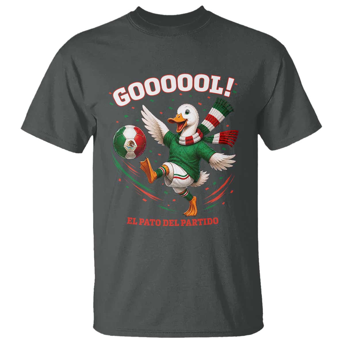 Funny Merlin the Duck Mexico Soccer Supporter T Shirt El Pato Del Partido Goooool Football Fans TS02 Dark Heather Print Your Wear