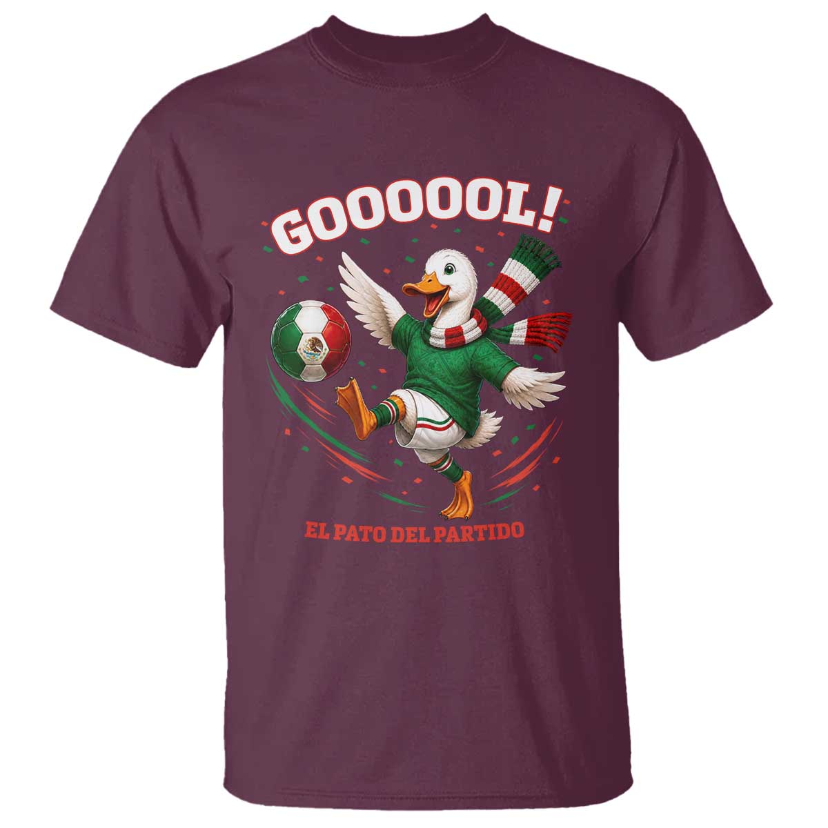 Funny Merlin the Duck Mexico Soccer Supporter T Shirt El Pato Del Partido Goooool Football Fans TS02 Maroon Print Your Wear