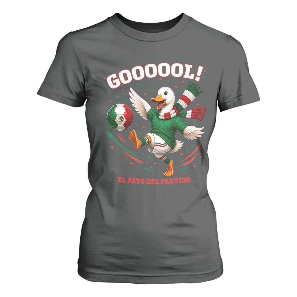 Funny Merlin the Duck Mexico Soccer Supporter T Shirt For Women El Pato Del Partido Goooool Football Fans TS02 Dark Heather Print Your Wear