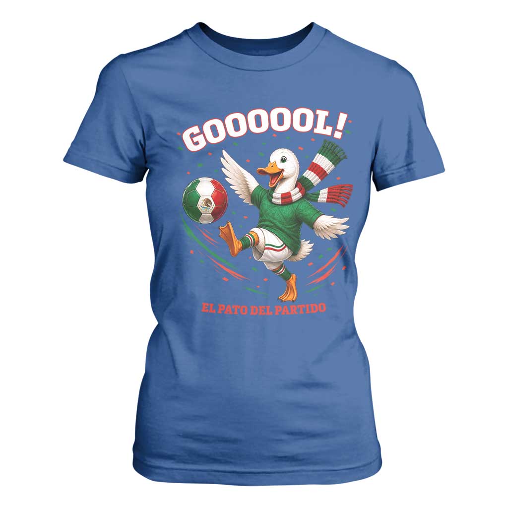 Funny Merlin the Duck Mexico Soccer Supporter T Shirt For Women El Pato Del Partido Goooool Football Fans TS02 Royal Blue Print Your Wear