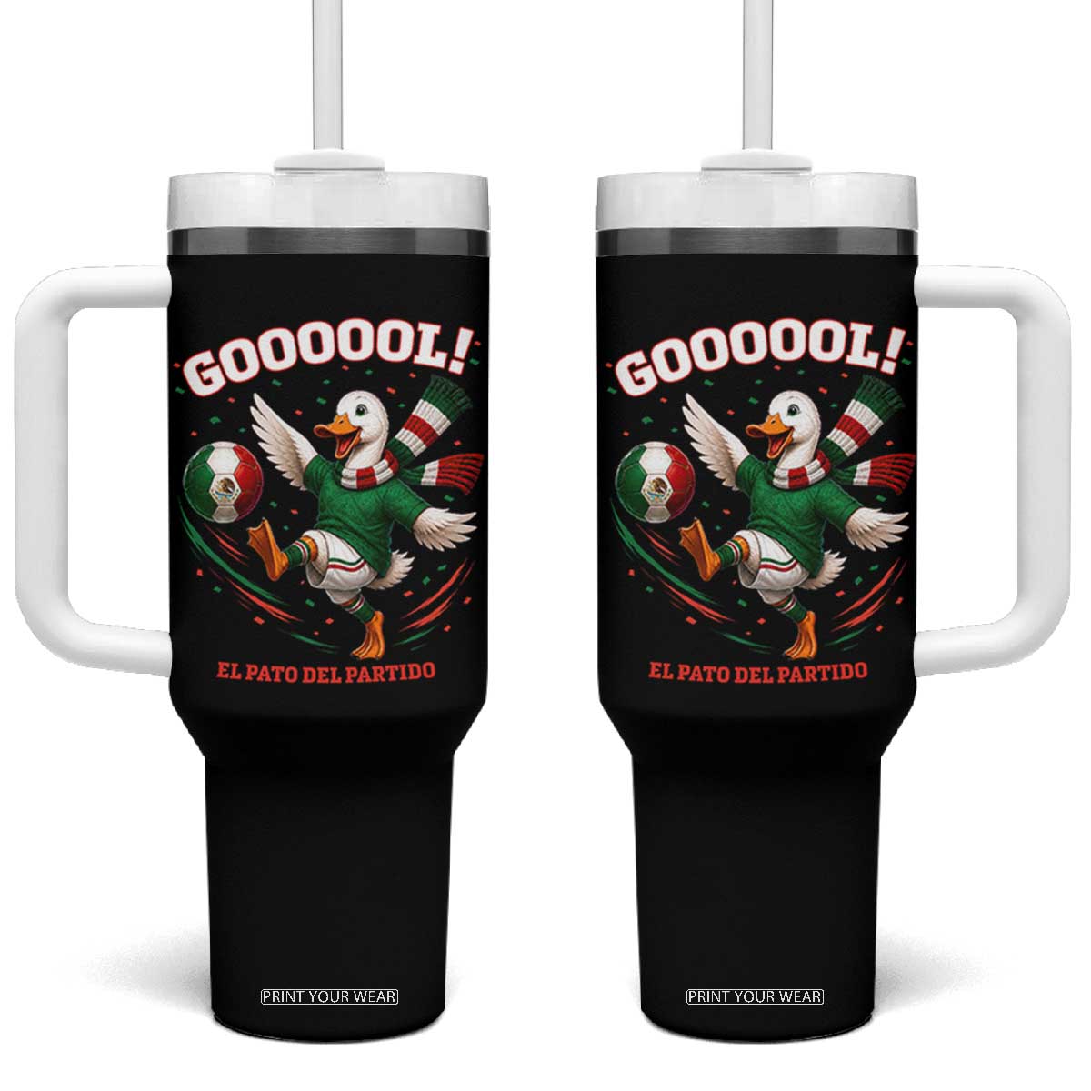 Funny Merlin the Duck Mexico Soccer Supporter Tumbler With Handle El Pato Del Partido Goooool Football Fans TS02 One Size: 40 oz Black Print Your Wear
