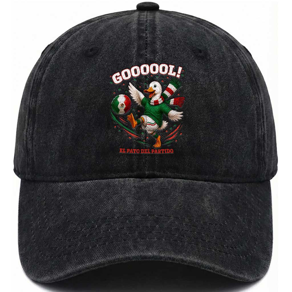 Funny Merlin the Duck Mexico Soccer Supporter Washed Cotton Baseball Cap El Pato Del Partido Goooool Football Fans TS02 Print Your Wear