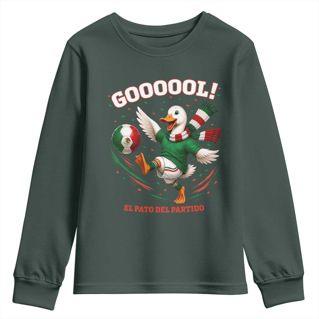 Funny Merlin the Duck Mexico Soccer Supporter Youth Sweatshirt El Pato Del Partido Goooool Football Fans TS02 Dark Forest Green Print Your Wear