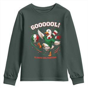 Funny Merlin the Duck Mexico Soccer Supporter Youth Sweatshirt El Pato Del Partido Goooool Football Fans TS02 Dark Forest Green Print Your Wear