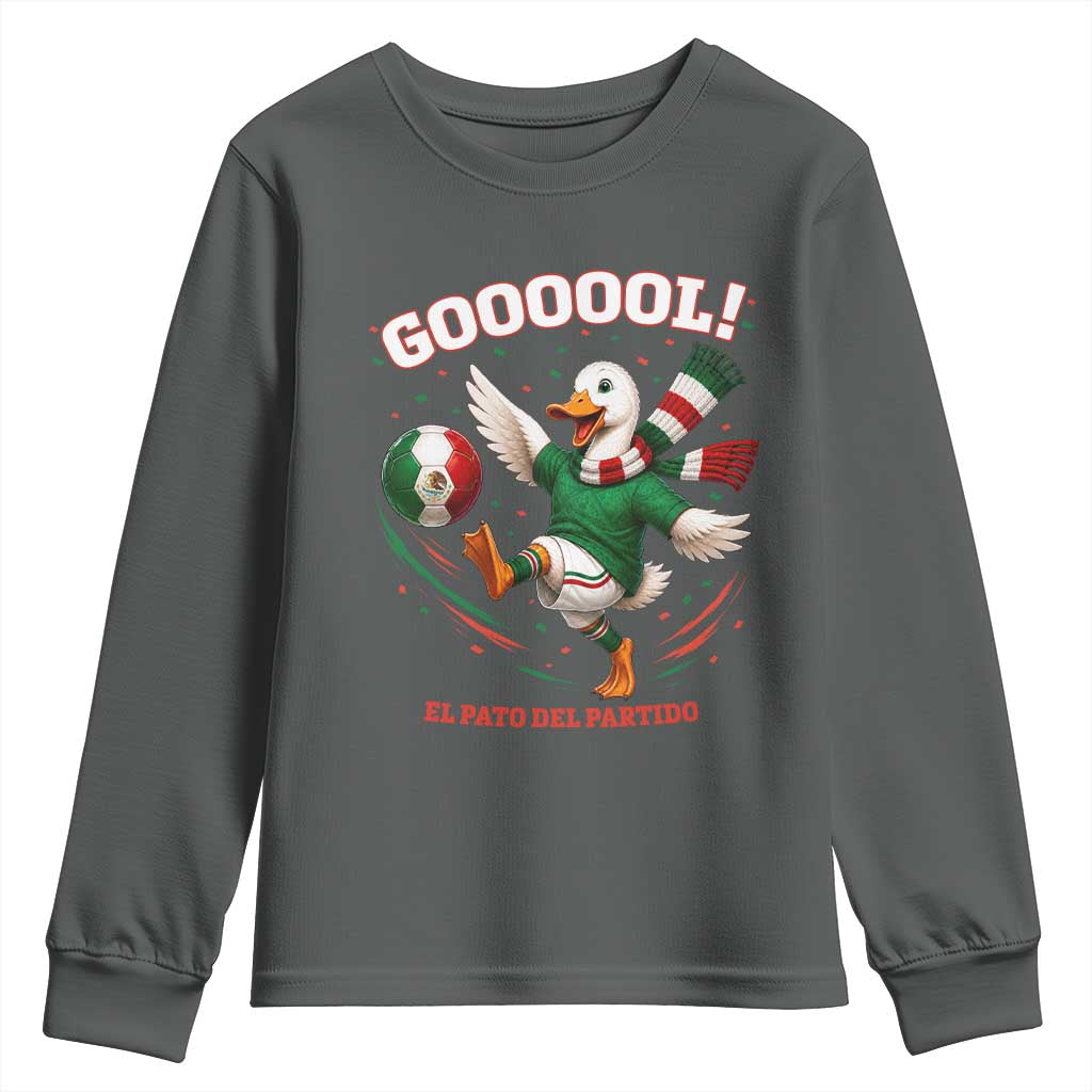Funny Merlin the Duck Mexico Soccer Supporter Youth Sweatshirt El Pato Del Partido Goooool Football Fans TS02 Dark Heather Print Your Wear