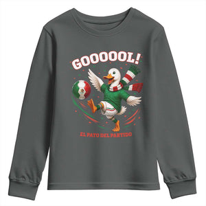 Funny Merlin the Duck Mexico Soccer Supporter Youth Sweatshirt El Pato Del Partido Goooool Football Fans TS02 Dark Heather Print Your Wear
